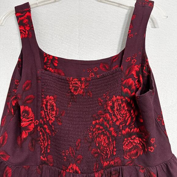 Old Navy Burgundy Orange Sun Mini Dress Fit Flared Floral Classic Summer Sz XL - Picture 6 of 9